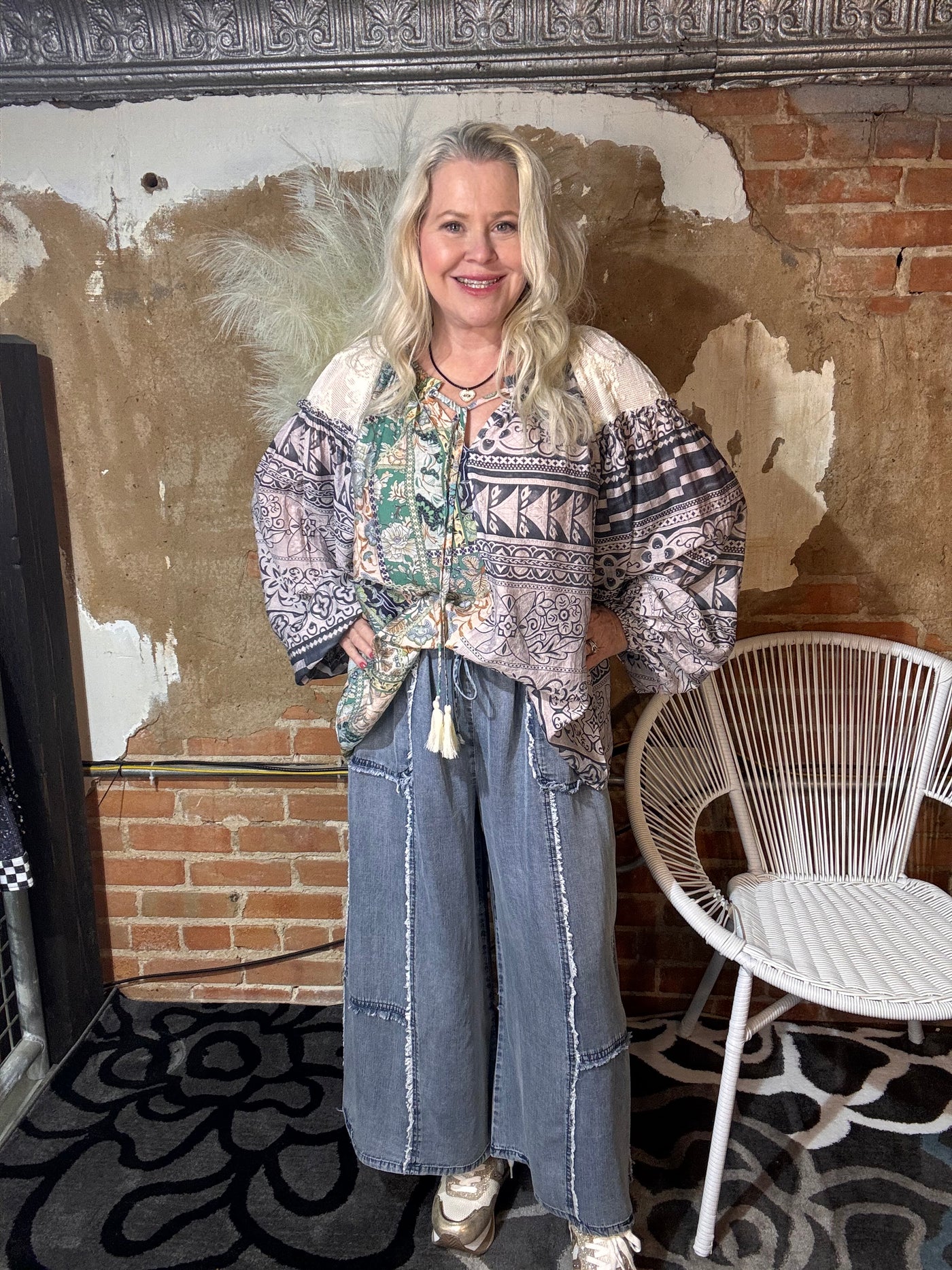 Self Fray Washed Chambray Palazzo Pants-Bottoms-Easel-Market Street Nest, Fashionable Clothing, Shoes and Home Décor Located in Mabank, TX