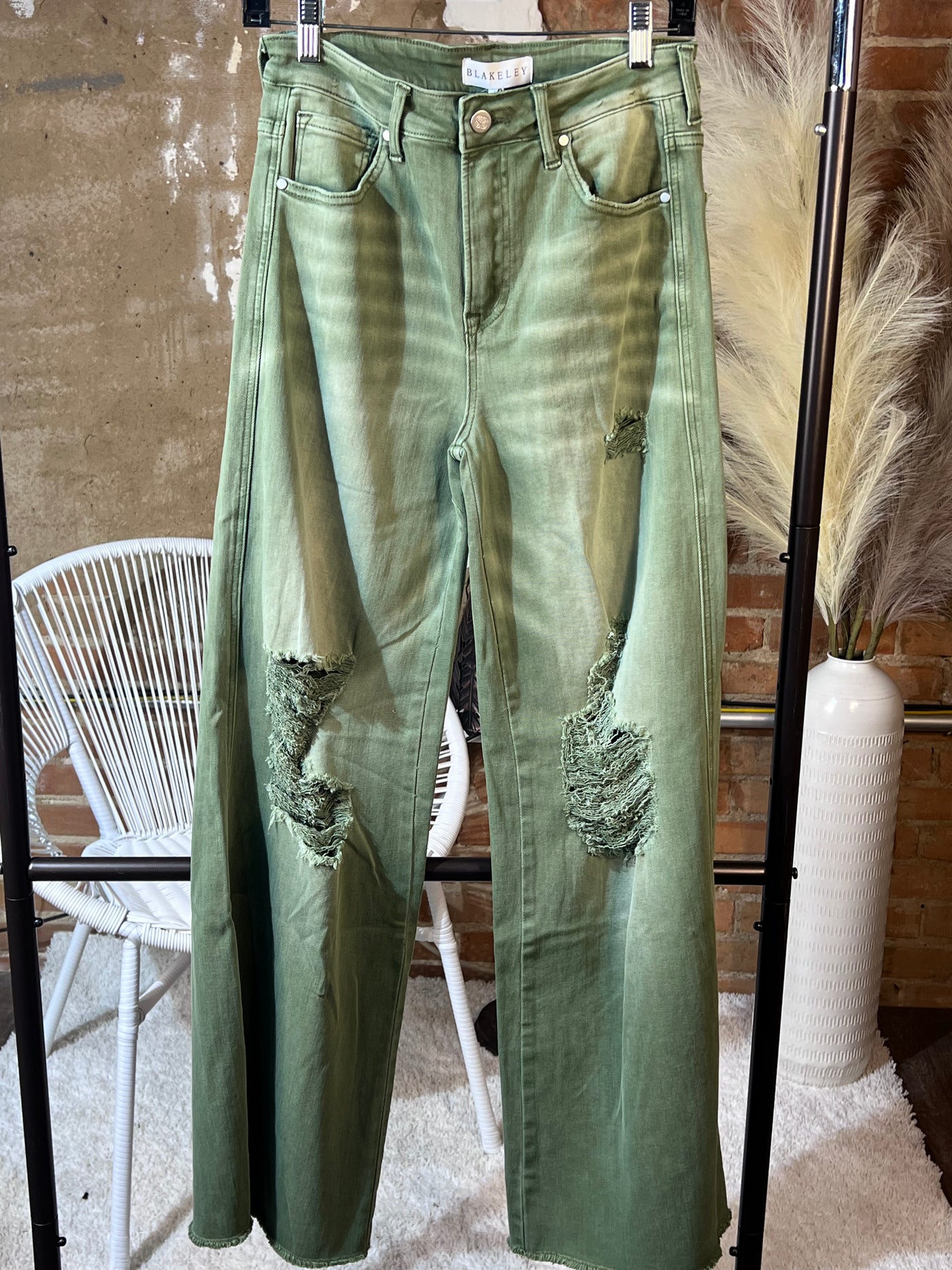 Blakeley Distressed Olive Jeans-Bottoms-Blakeley-Market Street Nest, Fashionable Clothing, Shoes and Home Décor Located in Mabank, TX