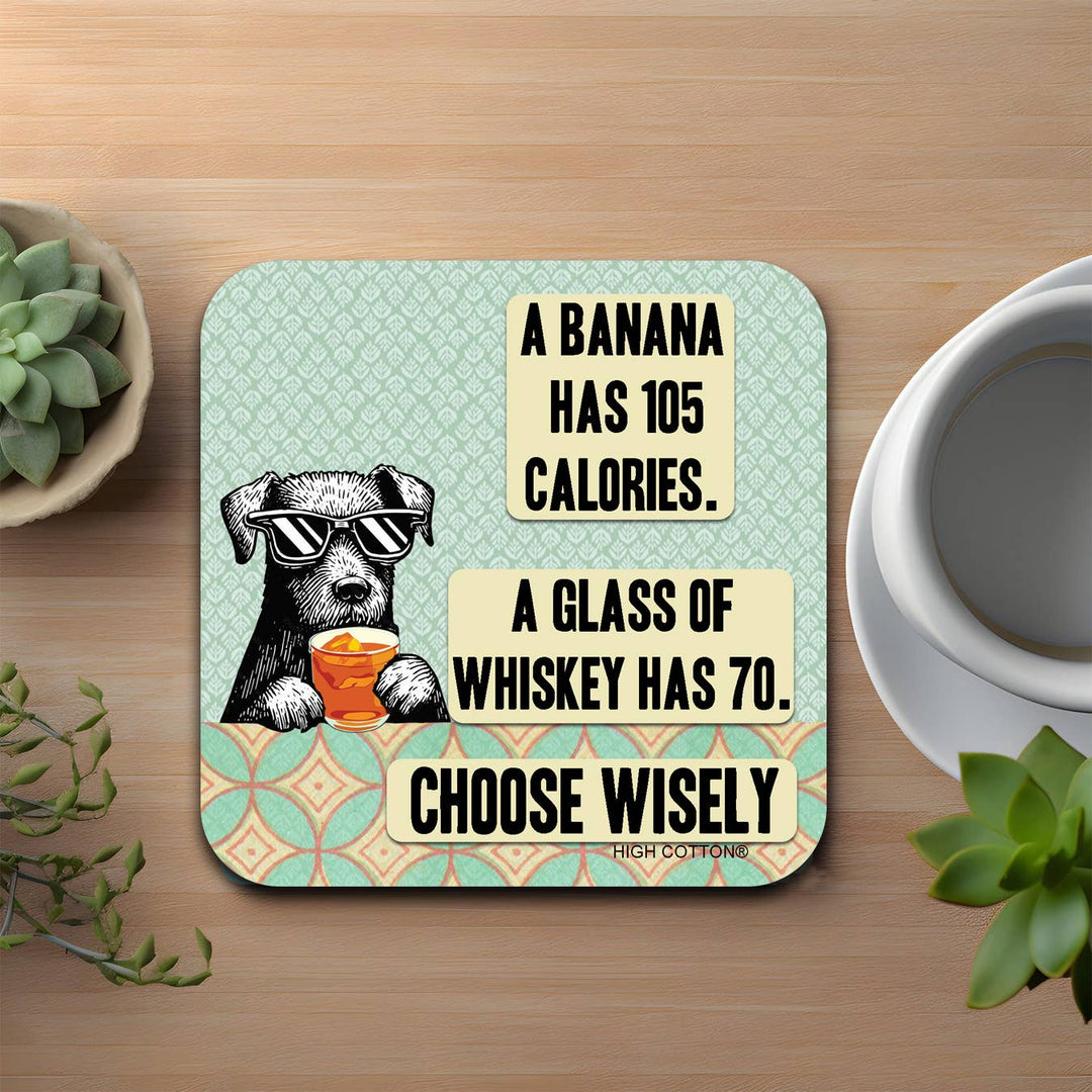 A Banana Has 105 Calories Coaster-High Cotton Gifts-Market Street Nest, Fashionable Clothing, Shoes and Home Décor Located in Mabank, TX
