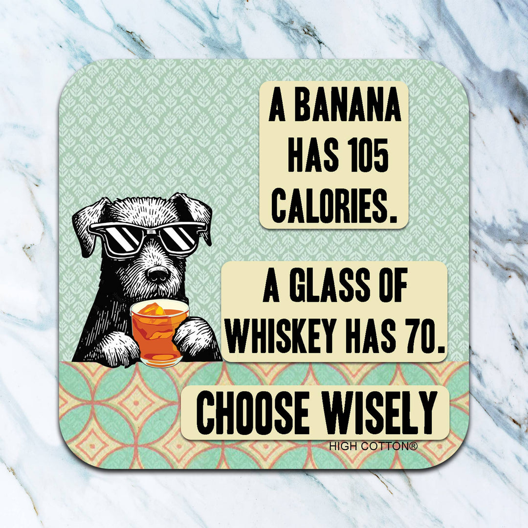 A Banana Has 105 Calories Coaster-High Cotton Gifts-Market Street Nest, Fashionable Clothing, Shoes and Home Décor Located in Mabank, TX