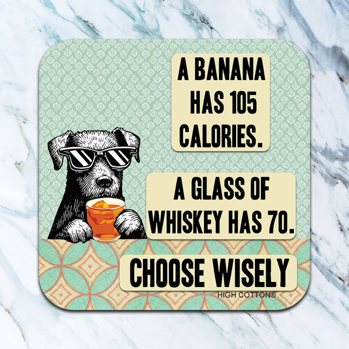 A Banana Has 105 Calories Coaster-High Cotton Gifts-Market Street Nest, Fashionable Clothing, Shoes and Home Décor Located in Mabank, TX
