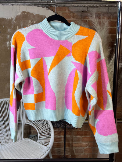 Front View. Abstract Pattern Knit Sweater-Tops-THML-Market Street Nest, Fashionable Clothing, Shoes and Home Décor Located in Mabank, TX