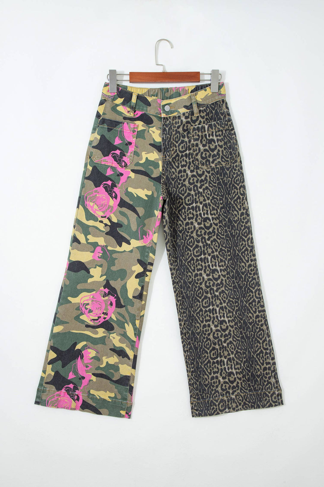 Abstract Camo Print Leopard Patchwork Straight Leg Jeans-66DISCO-Market Street Nest, Fashionable Clothing, Shoes and Home Décor Located in Mabank, TX