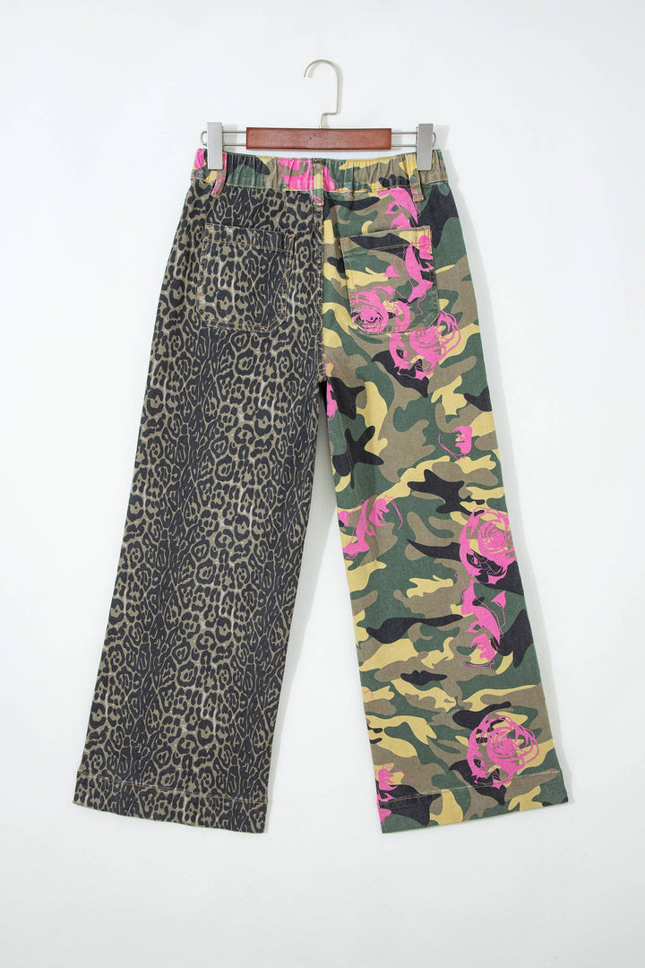 Abstract Camo Print Leopard Patchwork Straight Leg Jeans-66DISCO-Market Street Nest, Fashionable Clothing, Shoes and Home Décor Located in Mabank, TX