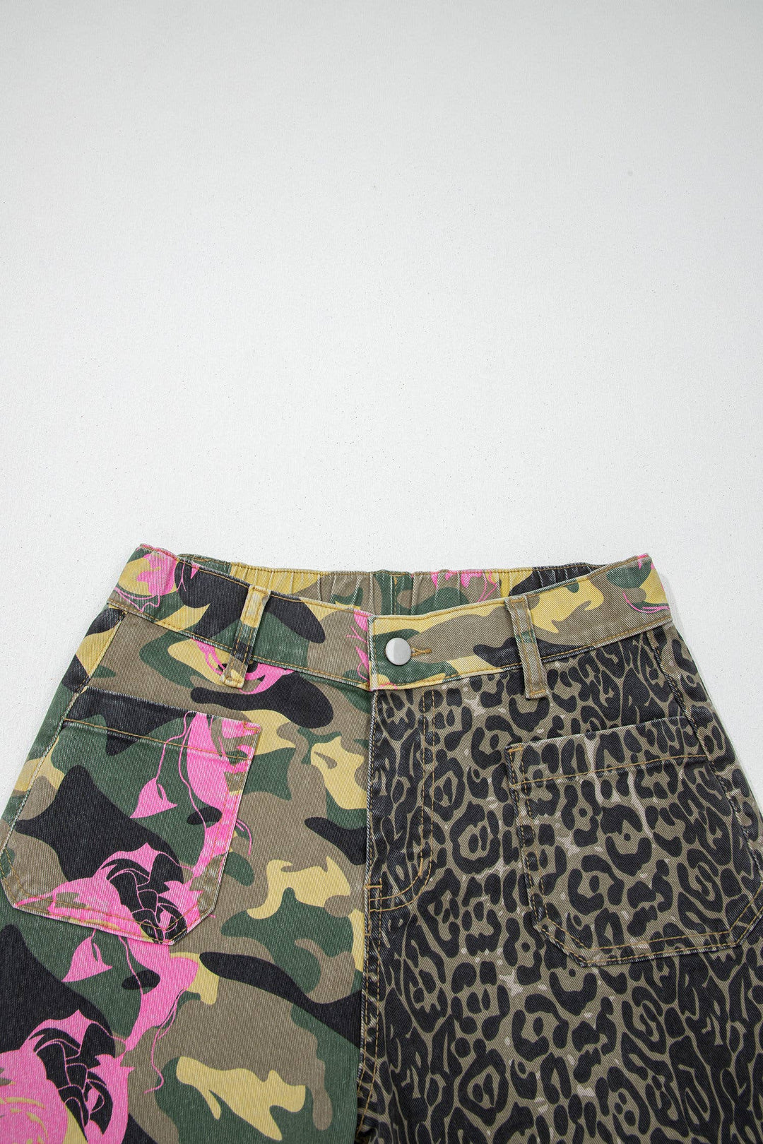 Abstract Camo Print Leopard Patchwork Straight Leg Jeans-66DISCO-Market Street Nest, Fashionable Clothing, Shoes and Home Décor Located in Mabank, TX