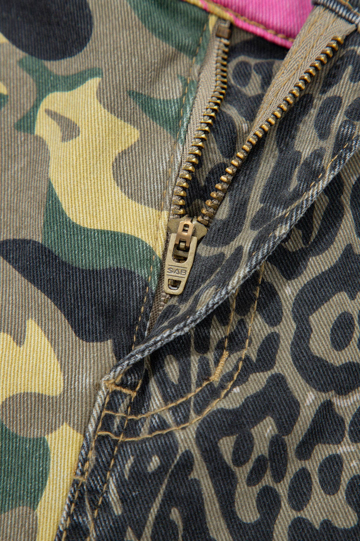 Abstract Camo Print Leopard Patchwork Straight Leg Jeans-66DISCO-Market Street Nest, Fashionable Clothing, Shoes and Home Décor Located in Mabank, TX