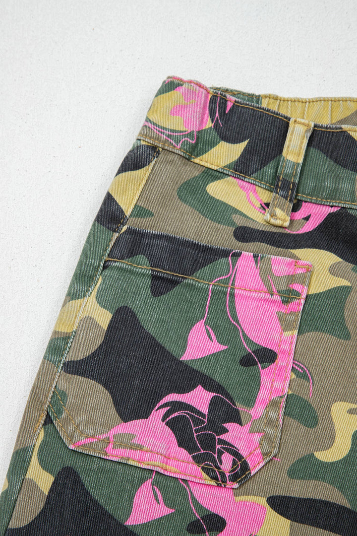 Abstract Camo Print Leopard Patchwork Straight Leg Jeans-66DISCO-Market Street Nest, Fashionable Clothing, Shoes and Home Décor Located in Mabank, TX