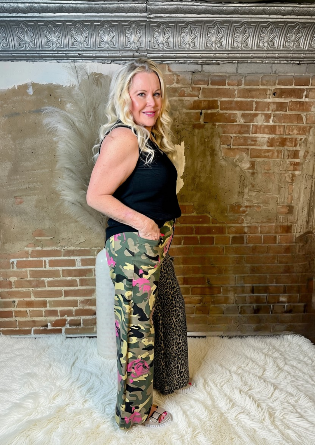 Abstract Camo Print Leopard Patchwork Straight Leg Jeans-09-Bottoms-66DISCO-Market Street Nest, Fashionable Clothing, Shoes and Home Décor Located in Mabank, TX