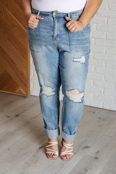 Aiden High Rise Patch Pocket Distressed Boyfriend Jeans-Womens-Ave Shops-Market Street Nest, Fashionable Clothing, Shoes and Home Décor Located in Mabank, TX