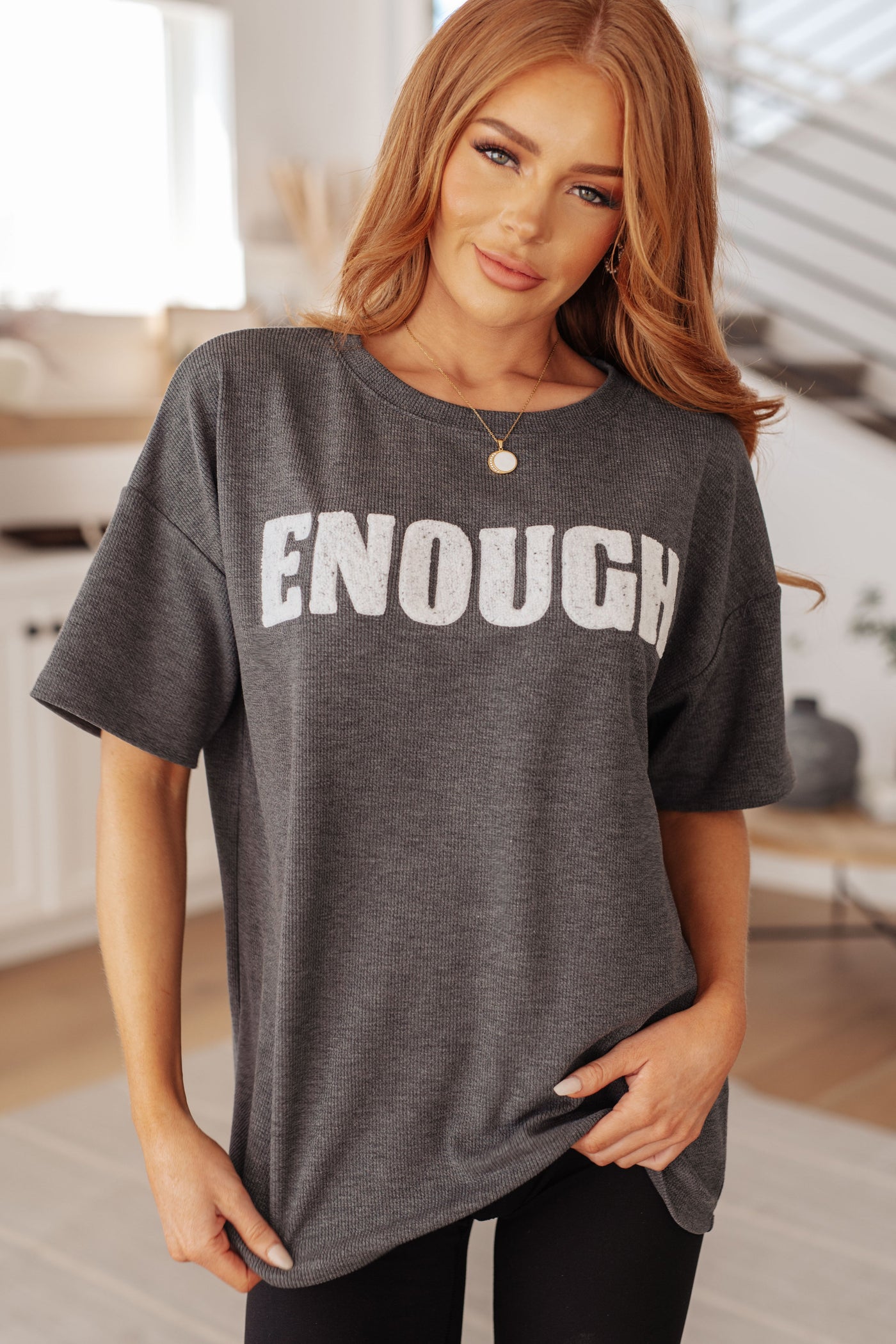 Always Enough Graphic Tee in Charcoal-Tops-Ave Shops-Market Street Nest, Fashionable Clothing, Shoes and Home Décor Located in Mabank, TX