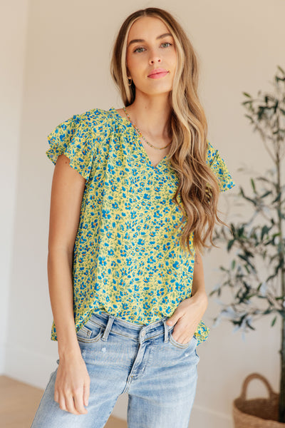 Anywhere We Go Flutter Sleeve Top in Blue Combo-Womens-Ave Shops-Market Street Nest, Fashionable Clothing, Shoes and Home Décor Located in Mabank, TX