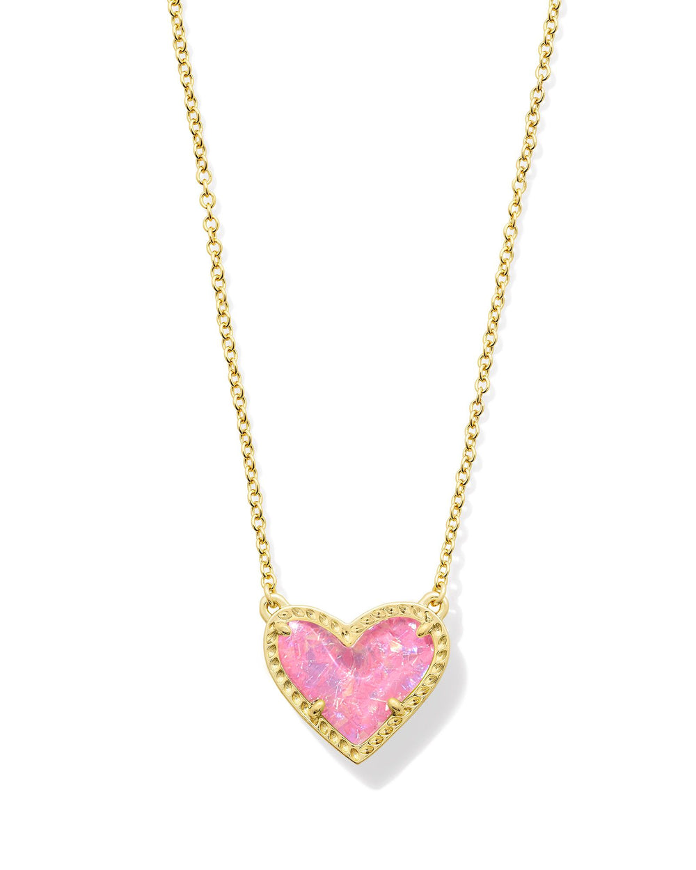 Ari Heart Pendant Necklace in Silver Pink Iridescent Glitter Glass-01-Jewelry-Kendra Scott-Market Street Nest, Fashionable Clothing, Shoes and Home Décor Located in Mabank, TX