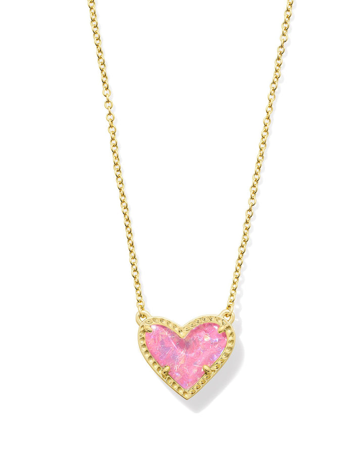 Ari Heart Pendant Necklace in Silver Pink Iridescent Glitter Glass-01-Jewelry-Kendra Scott-Market Street Nest, Fashionable Clothing, Shoes and Home Décor Located in Mabank, TX
