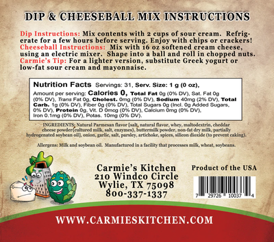 Artichoke Parmesan Dip Mix-Carmie's Kitchen-Market Street Nest, Fashionable Clothing, Shoes and Home Décor Located in Mabank, TX