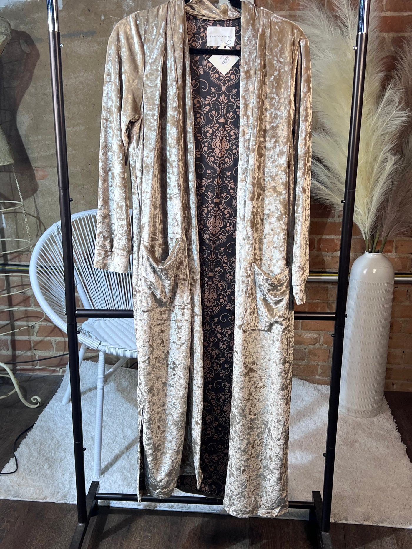 Champagne Velvet Duster Cardigan-Tops-Panache Apparel-Market Street Nest, Fashionable Clothing, Shoes and Home Décor Located in Mabank, TX