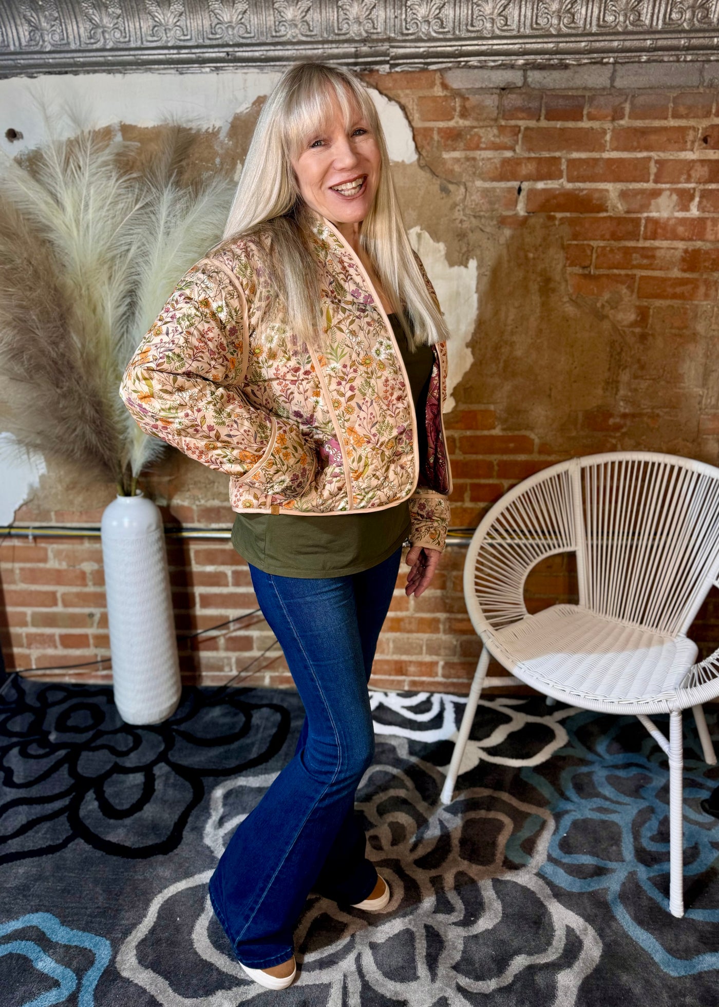 Reversible Tan & Mauve Floral Jacket-Tops-Simply Southern-Market Street Nest, Fashionable Clothing, Shoes and Home Décor Located in Mabank, TX