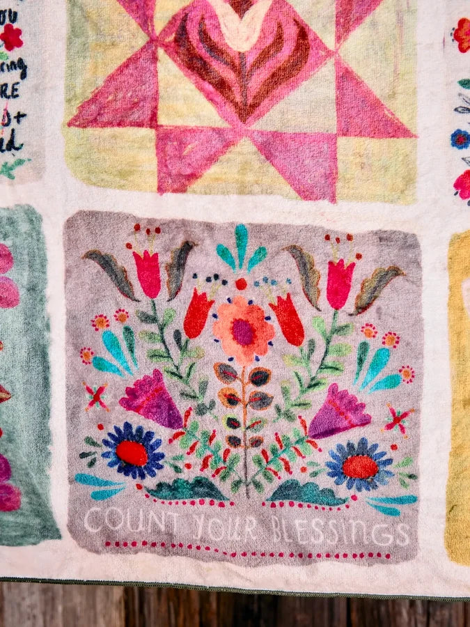 Natural Life XL Double-Sided Cozy Blanket - Folk Quilt Patchwork Blessings-03-Home &amp; Gift-Natural Life-Market Street Nest, Fashionable Clothing, Shoes and Home Décor Located in Mabank, TX