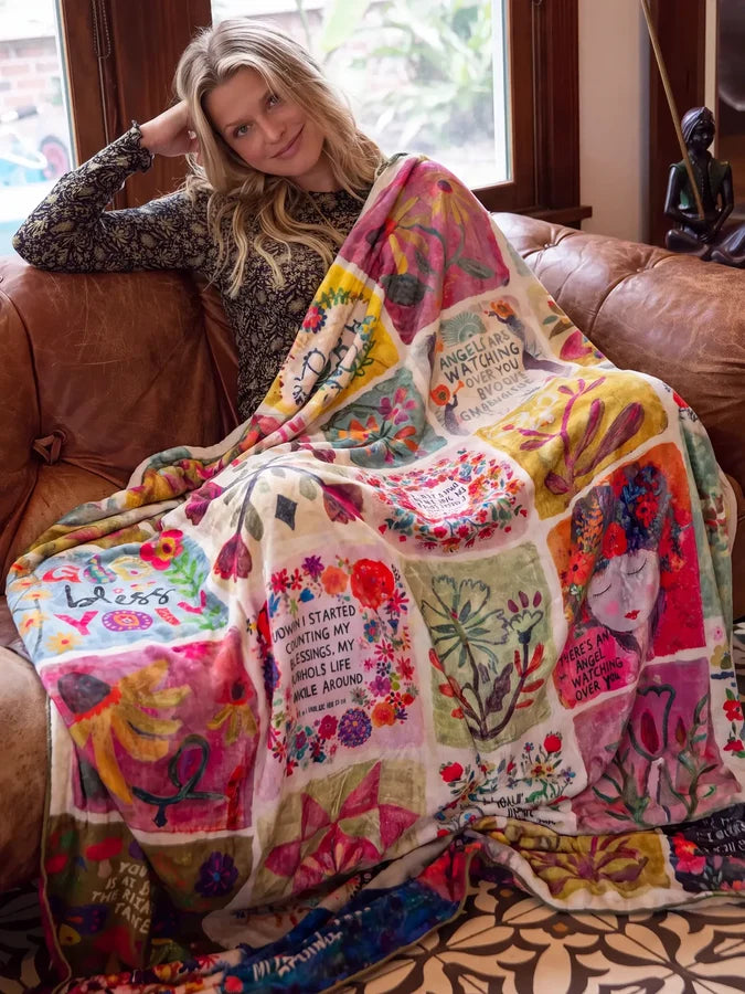 Natural Life XL Double-Sided Cozy Blanket - Folk Quilt Patchwork Blessings-03-Home &amp; Gift-Natural Life-Market Street Nest, Fashionable Clothing, Shoes and Home Décor Located in Mabank, TX