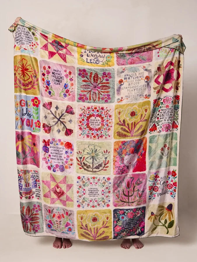 Natural Life XL Double-Sided Cozy Blanket - Folk Quilt Patchwork Blessings-03-Home &amp; Gift-Natural Life-Market Street Nest, Fashionable Clothing, Shoes and Home Décor Located in Mabank, TX