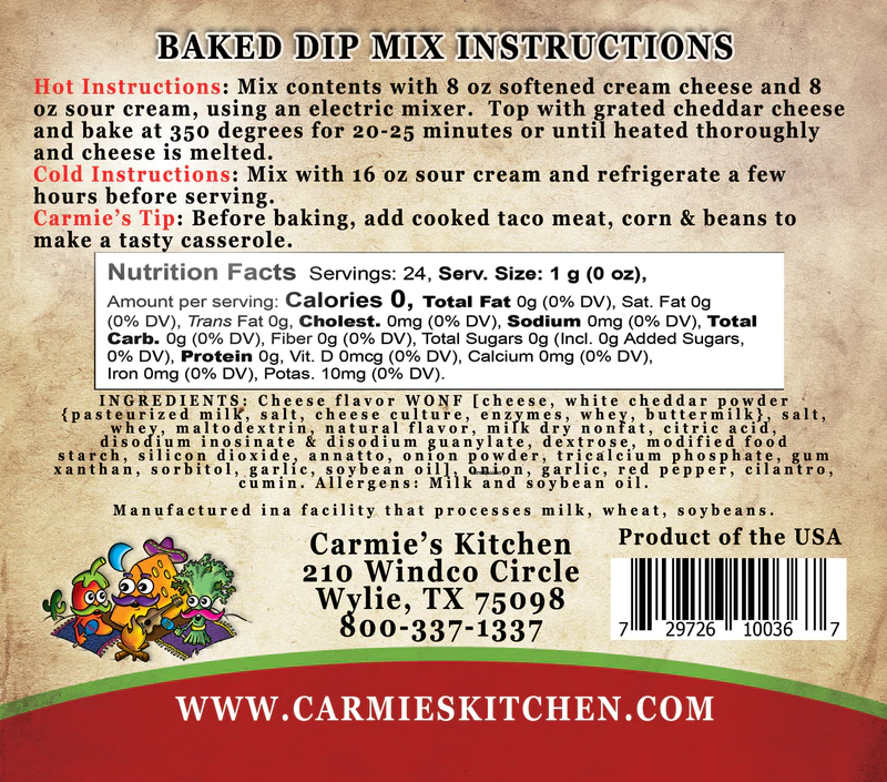 Baked Enchilada Dip Mix-Carmie's Kitchen-Market Street Nest, Fashionable Clothing, Shoes and Home Décor Located in Mabank, TX