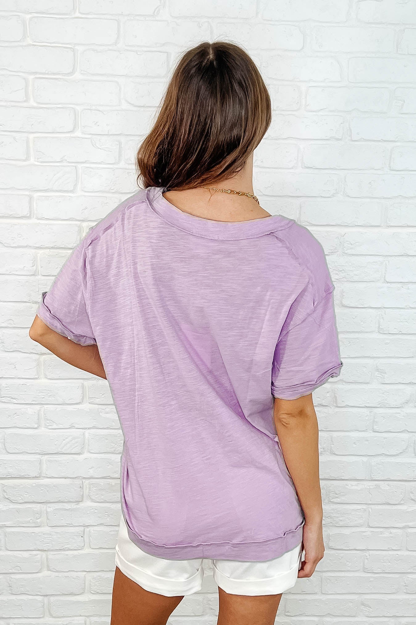 Basic Instinct Drop Shoulder V-Neck Tee in Lilac-Womens-Ave Shops-Market Street Nest, Fashionable Clothing, Shoes and Home Décor Located in Mabank, TX