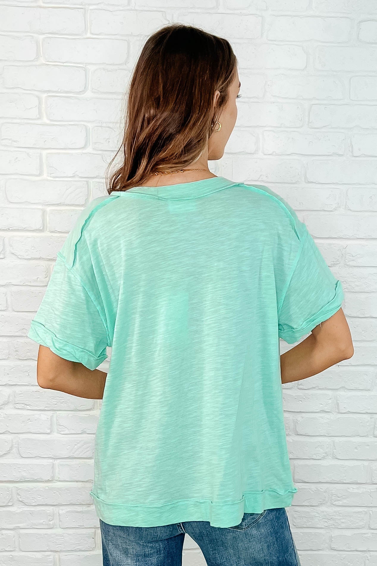 Basic Instinct Drop Shoulder V-Neck Tee in Mint-Womens-Ave Shops-Market Street Nest, Fashionable Clothing, Shoes and Home Décor Located in Mabank, TX
