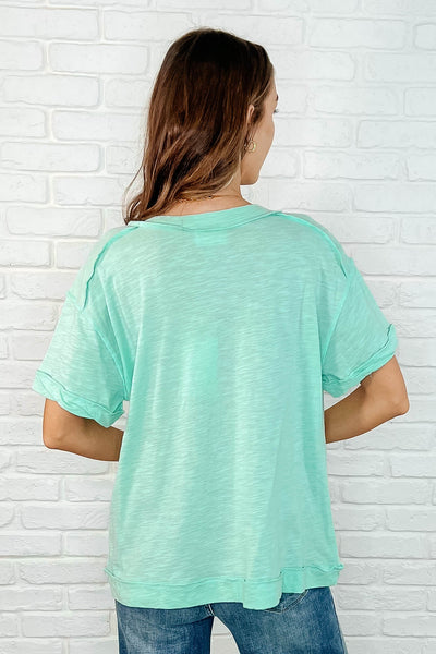 Basic Instinct Drop Shoulder V-Neck Tee in Mint-Womens-Ave Shops-Market Street Nest, Fashionable Clothing, Shoes and Home Décor Located in Mabank, TX
