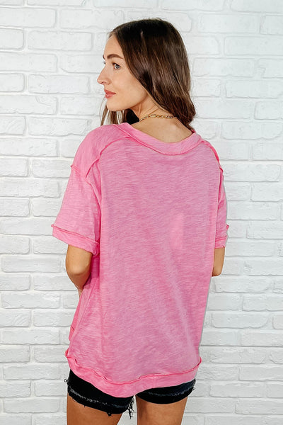 Basic Instinct Drop Shoulder V-Neck Tee in Pink-Womens-Ave Shops-Market Street Nest, Fashionable Clothing, Shoes and Home Décor Located in Mabank, TX