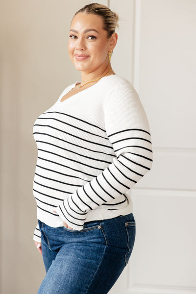 Be Still V-Neck Striped Sweater-Tops-Ave Shops-Market Street Nest, Fashionable Clothing, Shoes and Home Décor Located in Mabank, TX