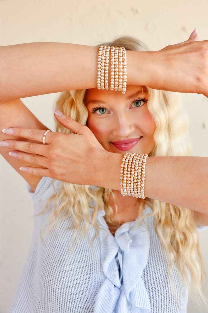 Anna Pearl Bracelet in Gold-Beaded Blondes-Market Street Nest, Fashionable Clothing, Shoes and Home Décor Located in Mabank, TX