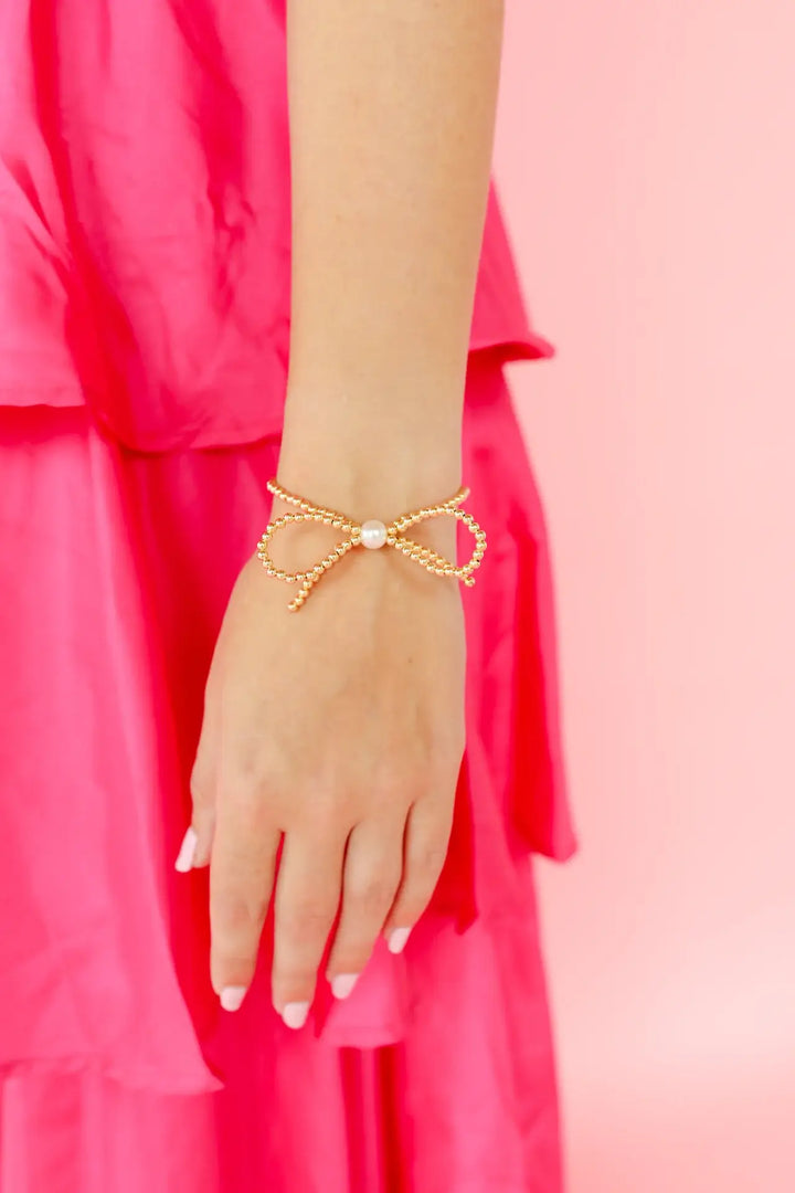 Gold Bow Bracelet-Beaded Blondes-Market Street Nest, Fashionable Clothing, Shoes and Home Décor Located in Mabank, TX