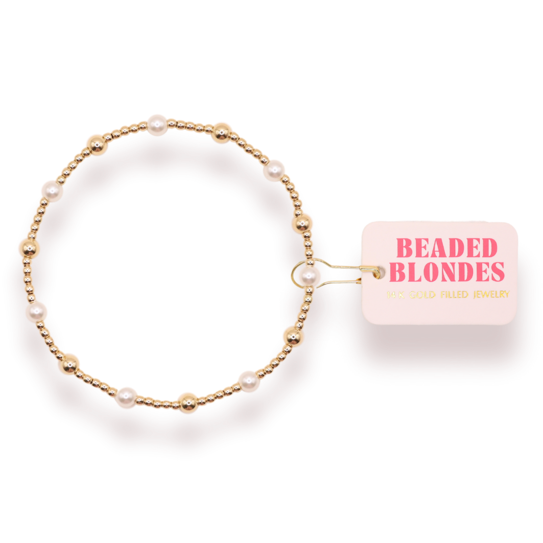June Pearl + Gold Alternating Bracelet-Beaded Blondes-Market Street Nest, Fashionable Clothing, Shoes and Home Décor Located in Mabank, TX