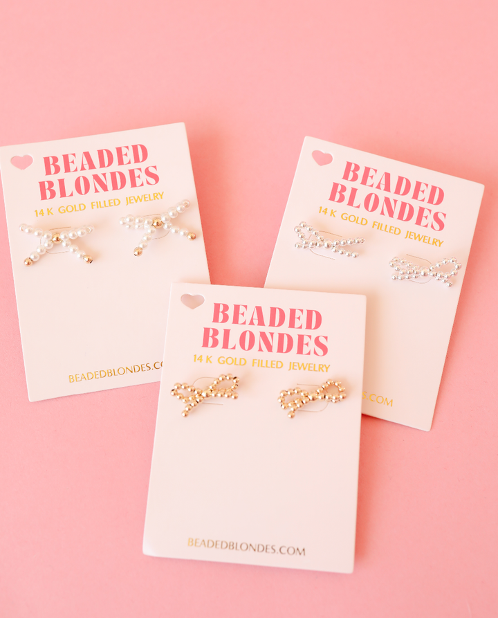 Pearl Bow Earrings-Beaded Blondes-Market Street Nest, Fashionable Clothing, Shoes and Home Décor Located in Mabank, TX