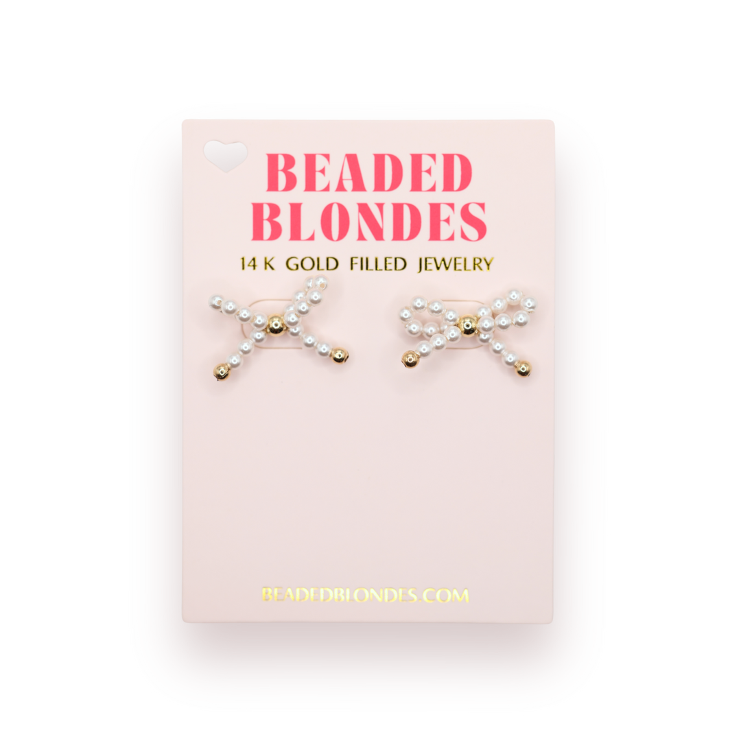 Pearl Bow Earrings-Beaded Blondes-Market Street Nest, Fashionable Clothing, Shoes and Home Décor Located in Mabank, TX
