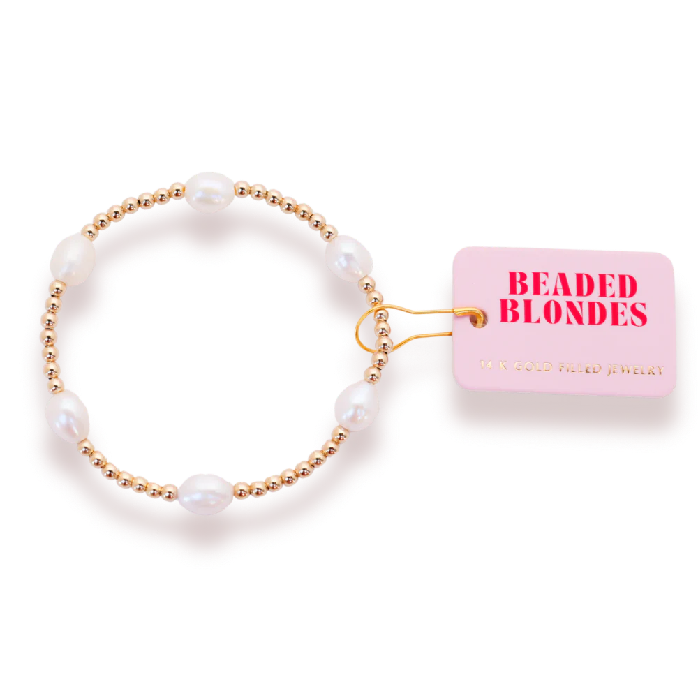 Beaded Blondes Pearl Poppi Bracelet in Gold-Bracelets-Beaded Blondes-Market Street Nest, Fashionable Clothing, Shoes and Home Décor Located in Mabank, TX