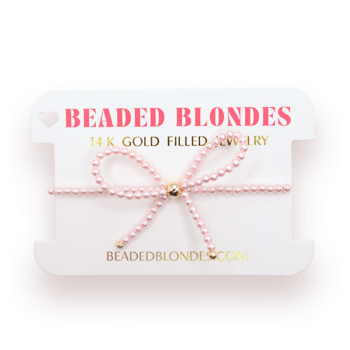 Pink Pearl Beaded Bow Bracelet-Beaded Blondes-Market Street Nest, Fashionable Clothing, Shoes and Home Décor Located in Mabank, TX
