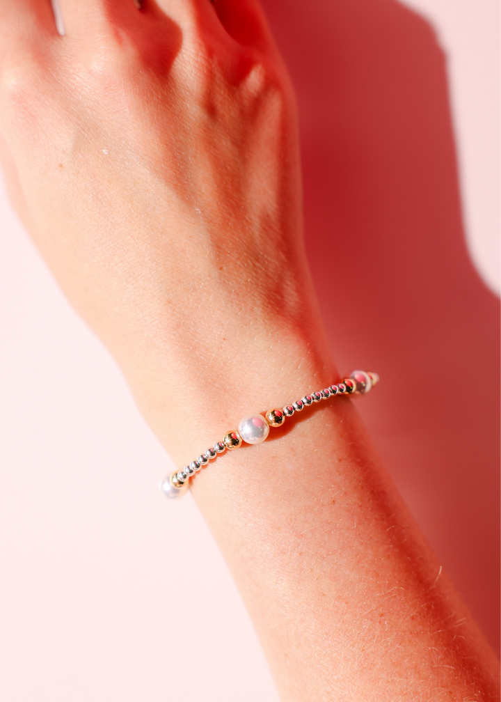 Serena Pearl Bracelet in Silver with Gold-Beaded Blondes-Market Street Nest, Fashionable Clothing, Shoes and Home Décor Located in Mabank, TX