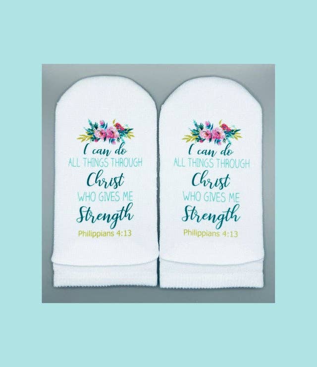 Bible Verse Socks : Philippians 4:13 I can do-Standing on the Word-Market Street Nest, Fashionable Clothing, Shoes and Home Décor Located in Mabank, TX