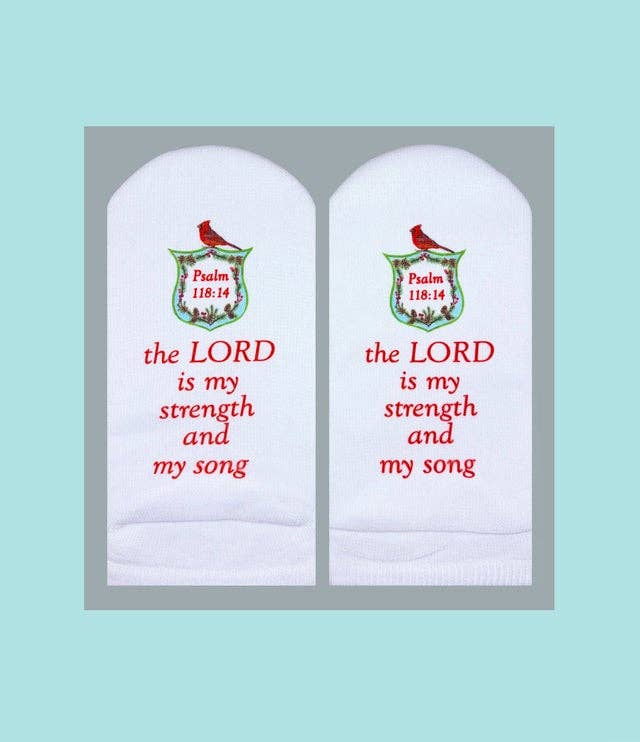 Bible Verse Socks: Psalm 118:14 Lord, my strength-Standing on the Word-Market Street Nest, Fashionable Clothing, Shoes and Home Décor Located in Mabank, TX