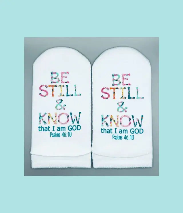 Bible Verse Socks : Psalm 46:10 Be Still-Standing on the Word-Market Street Nest, Fashionable Clothing, Shoes and Home Décor Located in Mabank, TX