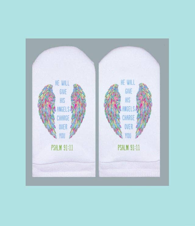 Bible Verse Socks: Psalms 91:11 His angels-Standing on the Word-Market Street Nest, Fashionable Clothing, Shoes and Home Décor Located in Mabank, TX