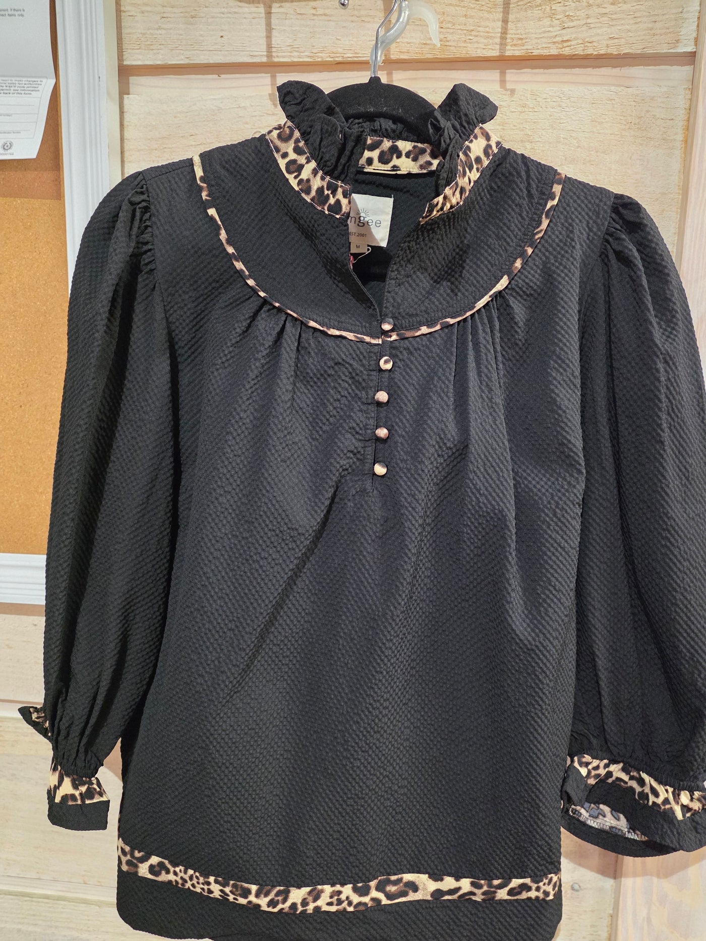 Black Longsleeve Top with Animal Print Accents-Tops-Umgee USA Inc-Market Street Nest, Fashionable Clothing, Shoes and Home Décor Located in Mabank, TX