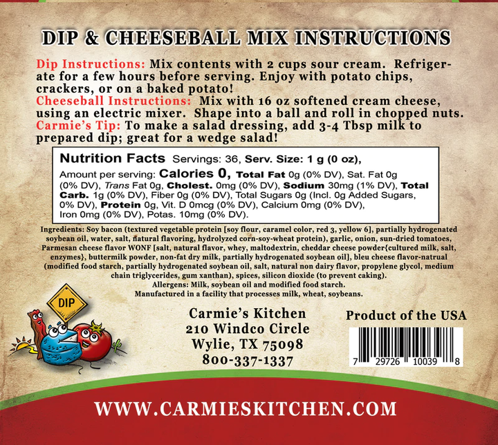 Bleu Cheese Bacon &amp; Tomato Dip Mix-Carmie&