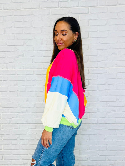 Blockbuster Color Block Pullover in Bright-Womens-Ave Shops-Market Street Nest, Fashionable Clothing, Shoes and Home Décor Located in Mabank, TX
