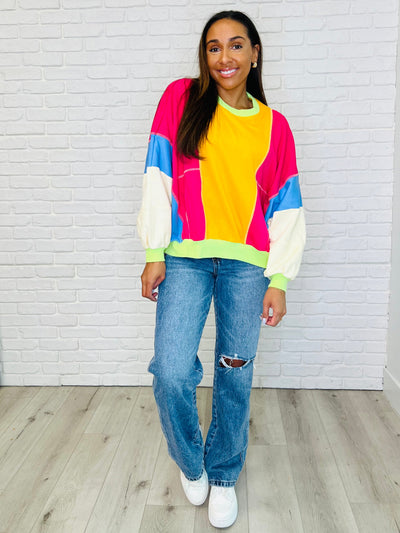 Blockbuster Color Block Pullover in Bright-Womens-Ave Shops-Market Street Nest, Fashionable Clothing, Shoes and Home Décor Located in Mabank, TX