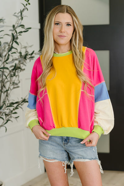 Blockbuster Color Block Pullover in Bright-Tops-Ave Shops-Market Street Nest, Fashionable Clothing, Shoes and Home Décor Located in Mabank, TX