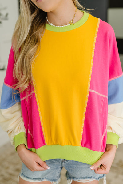 Blockbuster Color Block Pullover in Bright-Tops-Ave Shops-Market Street Nest, Fashionable Clothing, Shoes and Home Décor Located in Mabank, TX