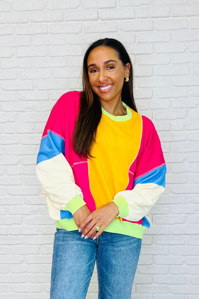 Blockbuster Color Block Pullover in Bright-Womens-Ave Shops-Market Street Nest, Fashionable Clothing, Shoes and Home Décor Located in Mabank, TX