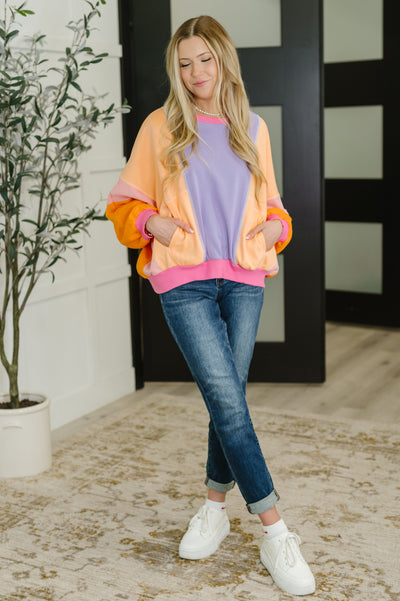 Blockbuster Color Block Pullover in Muted-Tops-Ave Shops-Market Street Nest, Fashionable Clothing, Shoes and Home Décor Located in Mabank, TX