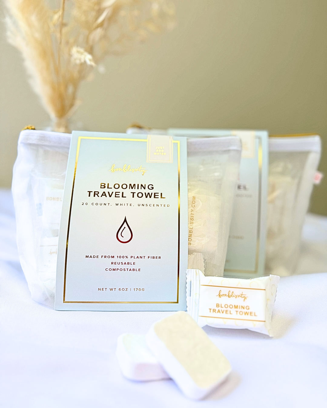 Blooming Travel Towel (1 case/6 pouch/20 towels ct)-Bonblissity-Market Street Nest, Fashionable Clothing, Shoes and Home Décor Located in Mabank, TX